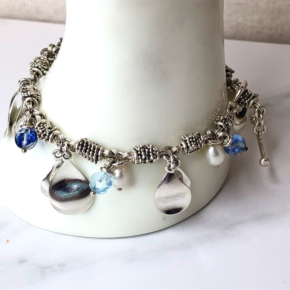 MICHAEL DAWKINS Starry Night Blue Topaz Cultured Pearl Sterling Silver Bracelet